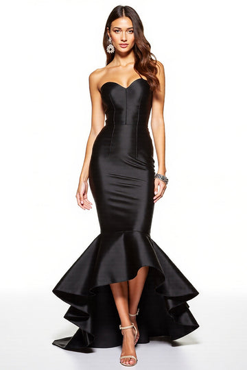 Black Mermaid Strapless Ruffled Long Evening Dress